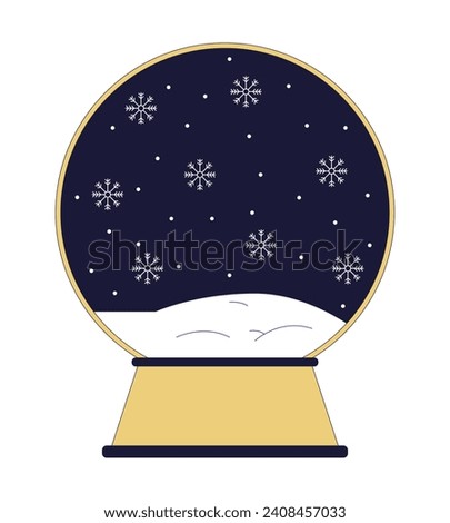 Snowglobe winter snowflakes fall 2D linear cartoon object. Christmas snow globe isolated line vector element white background. Blizzard season. Magic snowstorm sphere color flat spot illustration