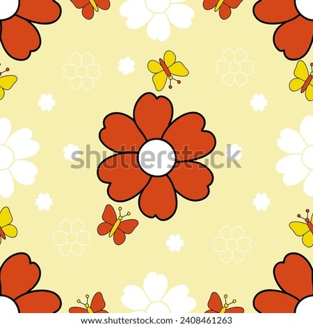 Happy cute sweet butterfly seamless wallpaper yellow background vector.