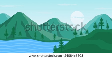 Beautiful lanscape with green valley, river and mountains