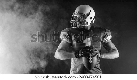 American football player winner. Banner for ads. Photo for a sports magazine or website. Picture for betting advertisement.