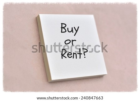 Text buy or rent on the short note texture background