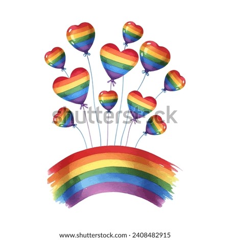 Watercolor Valentine's Day greeting lgbt elements in rainbow modern trendy colors vector illustration. LGBT symbol