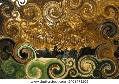 abstract background made from photo of beautiful yellow tree on golf course