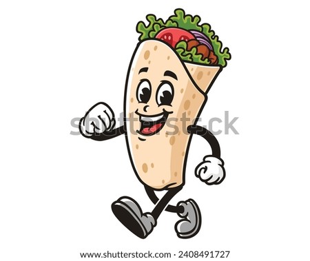 walking Burrito cartoon mascot illustration character vector clip art hand drawn