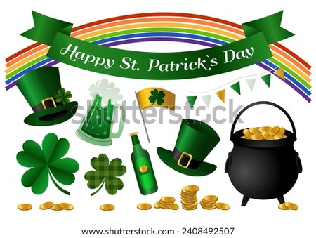 Set of cute illustrations for Happy St. Patrick Day. Vector hand-drawn clip art. 