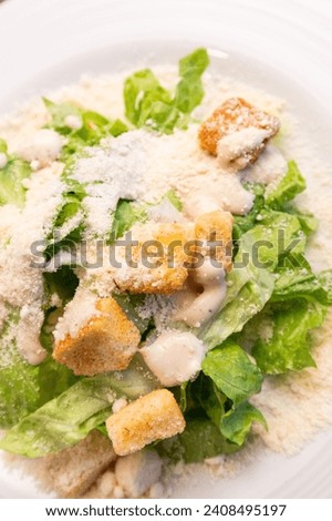 Fresh Caesar Salad on White Plate
