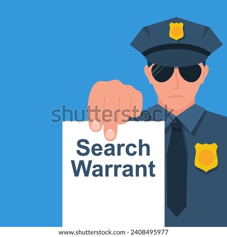 Search warrant concept. The police Search Warrant is ready to be completed and executed. Vector illustration, flat design.  Royalty-Free Stock Photo #2408495977
