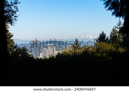View of portland in fall,autumn with mt Hood