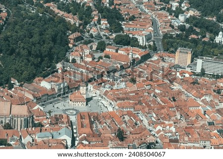 Aerial view from mount Tampa with the city of Brasov, in Romania.