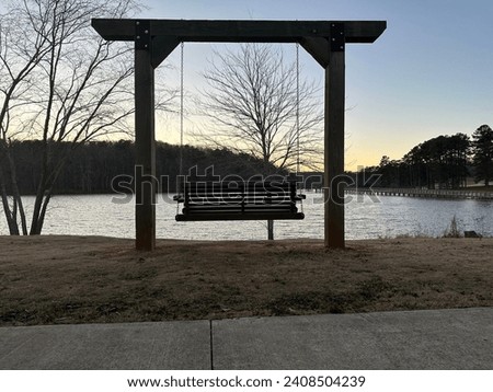 The swing right in front of lake toccoa, the picture is taken just before the sun sets. 