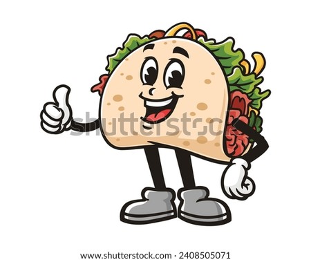 Taco with thumbs up cartoon mascot illustration character vector clip art hand drawn