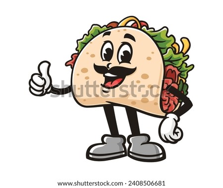 Taco with mustache cartoon mascot illustration character vector clip art hand drawn