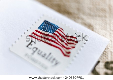 4K Ultra HD Close-Up Image of US Stamp on White Envelope - Mailing Precision Royalty-Free Stock Photo #2408509901