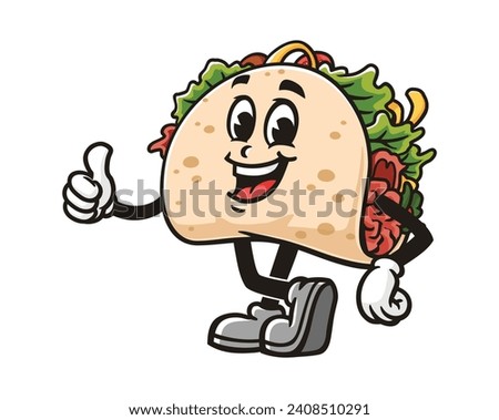 Taco with thumbs up and relax pose cartoon mascot illustration character vector clip art hand drawn