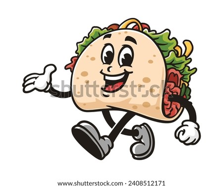 walking Taco casually cartoon mascot illustration character vector clip art hand drawn Royalty-Free Stock Photo #2408512171