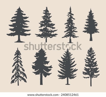 professional pine trees silhouette vector art