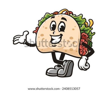 Taco with smile cartoon mascot illustration character vector clip art hand drawn