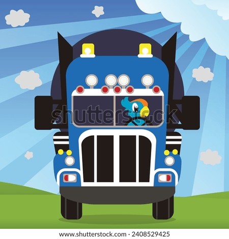 Cute little bird driving a truck car cartoon vector illustration