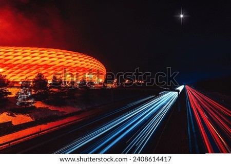 Football stadium, Highway, Night image With Attractive Lights Many colors shining star