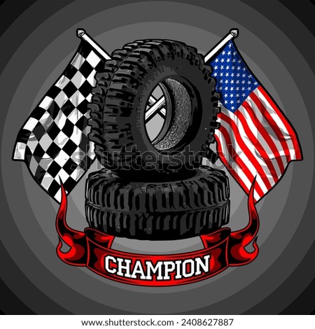 offroad car tires and american flag