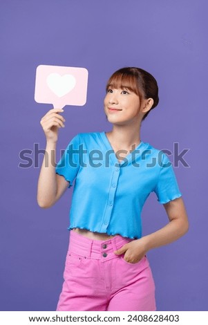 Cheerful lovely person toothy smile indicate finger hand hold paper like notification card