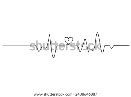 heart pulse Continuous one line drawing. Heartbeat cardiogram healthcare concept. Vector illustration single sketch outline. Royalty-Free Stock Photo #2408646887