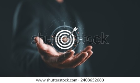 Business goals and target. Analytical businessperson planning business growth, strategy digital marketing, profit income, economy, stock market trends and business, technical analysis strategy Royalty-Free Stock Photo #2408652683