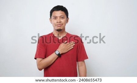 Asian man is using sign language with hand against white background. learn sign language by hand. ASL American Sign Language