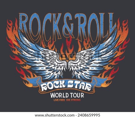 Bird and fire vector artwork for apparel, stickers, posters, background and others. Rock world tour artwork. Rock star vintage artwork. Eagle music poster design. Rock and roll vintage print design.