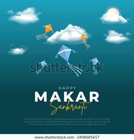 Happy Makar Sankranti Post. Makar Sankranti Festival Background with Flying Kites. Minimal Makar Sankranti Greeting Card and Flyer Template Vector Illustration Royalty-Free Stock Photo #2408685657