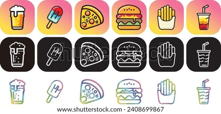 Icon Vector Drink, Ice Cream, Pizza, Burger, French Fries