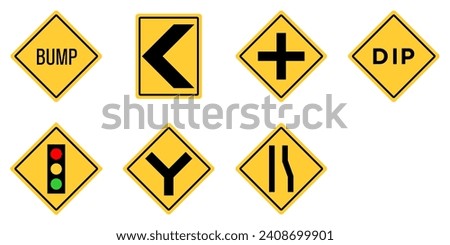 Yellow Black Box Rectangle Traffic Signal Dip Low Place Ahead Road Sign Traffic Warning Regulatory Sign Signage Vector EPS PNG Transparent No Background Clip Art 