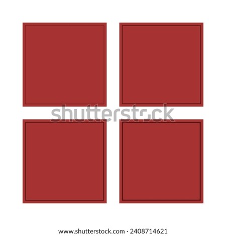 Square inner stroke shape red icons. A group of 4 squared symbols with a dark inside line. Isolated on a white background.