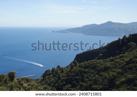 The panorama of the Lipari Archipelago, the view from Salina island, Italy	                                Royalty-Free Stock Photo #2408715801