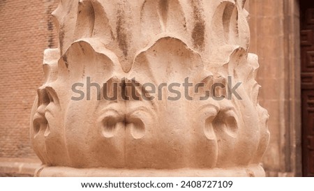 Vegetal shapes relief in stone column