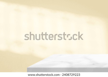Minimal White Marble Table Corner with Rose Gold Stucco Wall Texture Background, Suitable for Product Presentation Backdrop, Display, and Mock up. Royalty-Free Stock Photo #2408729223