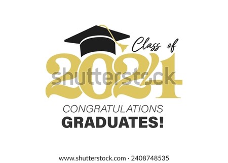 2024 Graduation Greeting Card Vector Design. Congratulations Graduates Modern Grad template with gold and black colors isolated on white background. Flat style stylish Vector Illustration Royalty-Free Stock Photo #2408748535