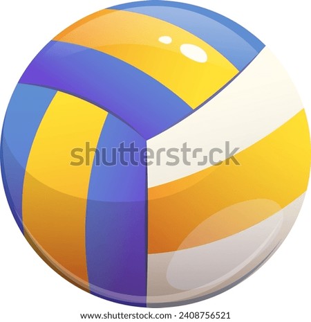 Volleyball with blue, white and yellow stripes on transparent background. Vector illustration of single volleyball element
