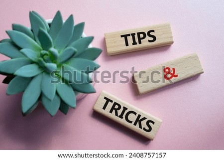 Tips and tricks symbol. Wooden blocks with words Tips and tricks. Beautiful pink background with succulent plant. Business concept and Tips and tricks. Copy space.