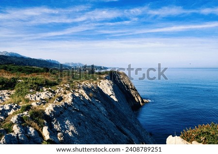 Landscape of  cliffs, sea and mountains. Asturias, Spain.