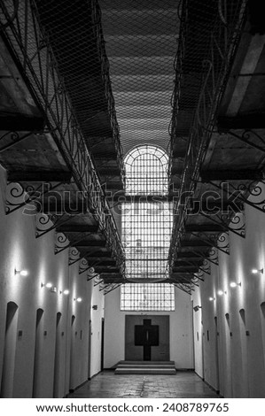the hall entrance in a jail museum in maramures, romania, landscape image  