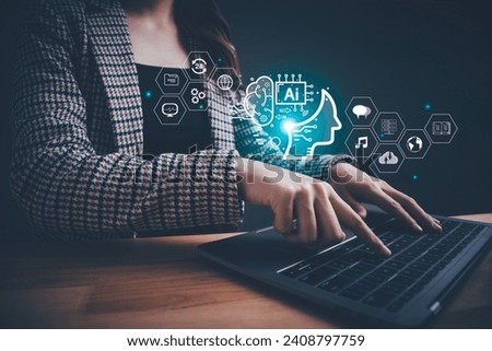 AI learning and business Artificial Intelligence, artificial intelligence by enter command prompt for generates something, Futuristic technology transformation, enhancing global business capabilities. Royalty-Free Stock Photo #2408797759