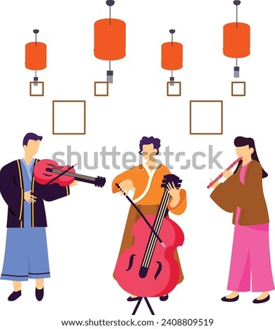 Musician are Playing Gong Xi on Special Public Event concept,  annual Holiday celebration Karaoke Reunion vector design, Chinese New Years Eve symbol, Year of the Dragon sign, China Spring Festival