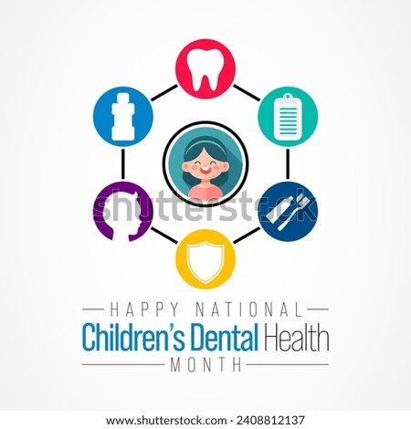 Children's dental health month is observed every year in February, to teach children the importance of good oral hygiene at an early age and visiting the dentist regularly. Vector illustration