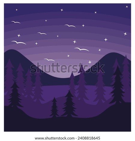 Beautiful landscape of mountains pine trees and moon design vector