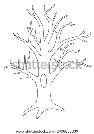 Tree without leaves with a hollow - vector linear picture for coloring, logo, sign. Outline. Winter tree, plant without foliage For coloring, for cutting Royalty-Free Stock Photo #2408855339