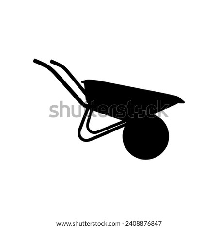A large garden wheelbarrow symbol in the center. Isolated black symbol. Vector illustration on white background Royalty-Free Stock Photo #2408876847