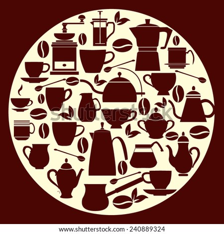 Vector silhouette Set icons of collection Coffee silhouette  Pots with Cups