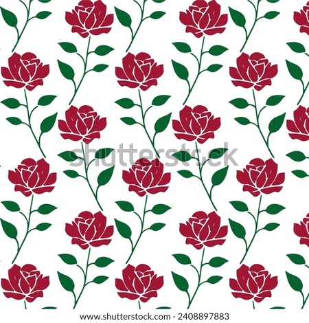 seamless pattern on a white background burgundy roses on green stems with leaves