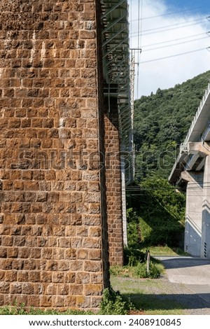 Joetsu Line bridge over the Tone River in Shibukawa City, Gunma Prefecture Royalty-Free Stock Photo #2408910845